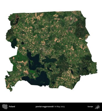 powiat wegorzewski. Polonya 'nın idari bölgesi, Mayıs 2023' te çekilen Kopernik Nöbetçi Fayanslarından oluşan bir uydu görüntüsüyle beyaza izole edildi.