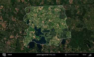 powiat wegorzewski. Polonya 'nın idari alanı, Mayıs 2023' te çekilen Kopernik Nöbetçi karolarından oluşan koyu renkli bir uydu görüntüsü üzerinde vurgulandı ve özetlendi.