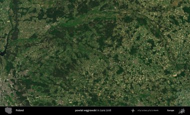 Powiat Wegroski. Copernicus Sentinel 'in Haziran 2018' de çekilmiş uydu görüntüsü üzerine Polonya 'nın idari bölgesi