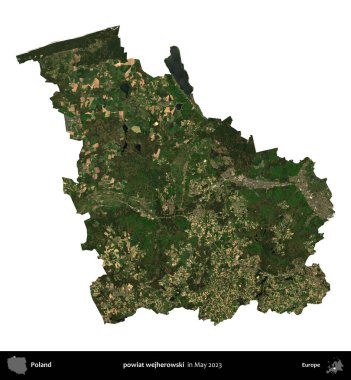 powiat wejherowski. Polonya 'nın idari bölgesi, Mayıs 2023' te çekilen Kopernik Nöbetçi Fayanslarından oluşan bir uydu görüntüsüyle beyaza izole edildi.