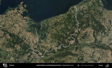 wojewodz2 zachodniopomorskie. Eylül 2023 'te çekilen Copernicus Sentinel karolarından oluşan bir uydu görüntüsü üzerine Polonya' nın idari bölgesinin ana hatlarını belirledik.