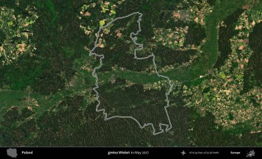 gmina Wielen. Mayıs 2017 'de çekilen Kopernik Nöbetçi karolarından oluşan bir uydu görüntüsü üzerine Polonya' nın idari bölgesinin ana hatlarını belirledik.