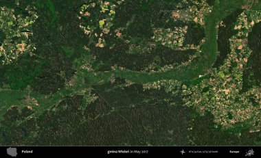 gmina Wielen. Copernicus Sentinel 'in Mayıs 2017' de çekilmiş uydu görüntüsü üzerine Polonya 'nın idari bölgesi.