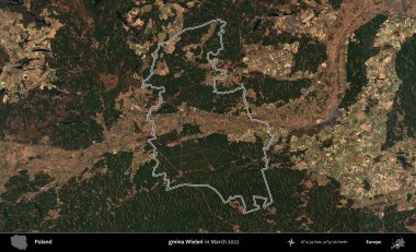 gmina Wielen. Polonya 'nın idari bölgesini Mart 2022' de çekilen Kopernik Sentinel karolarından oluşan bir uydu görüntüsü ile özetledik.