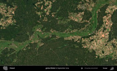 gmina Wielen. Eylül 2024 'te çekilen Kopernik Sentinel karolarından oluşan uydu görüntüsü üzerine Polonya' nın idari bölgesi