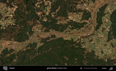 gmina Wielen. Copernicus Sentinel 'in Mart 2025' te çekilmiş uydu görüntüsü üzerine Polonya 'nın idari bölgesi