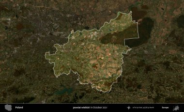 powiat wielicki. Polonya 'nın idari alanı, Ekim 2021' de çekilen Kopernik Nöbetçi karolarından oluşan koyu renkli bir uydu görüntüsü üzerine vurgulandı ve özetlendi