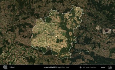 powiat wielunski. Polonya 'nın idari alanı, Eylül 2020' de çekilen Kopernik Nöbetçi karolarından oluşan koyu renkli bir uydu görüntüsü üzerine vurgulandı ve özetlendi
