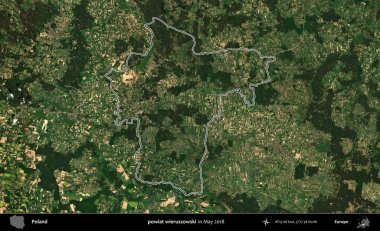 powiat wieruszowski. Mayıs 2018 'de çekilen Kopernik Nöbetçi karolarından oluşan bir uydu görüntüsü üzerine Polonya' nın idari bölgesinin ana hatlarını belirledik.