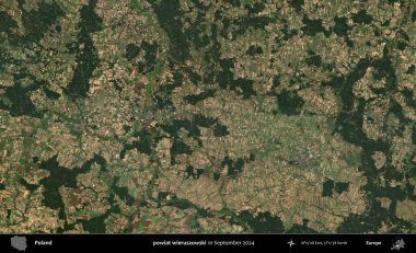 powiat wieruszowski. Eylül 2024 'te çekilen Kopernik Sentinel karolarından oluşan uydu görüntüsü üzerine Polonya' nın idari bölgesi