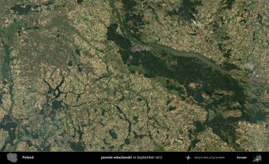 powiat wloclawski. Eylül 2017 'de çekilen Kopernik Sentinel karolarından oluşan uydu görüntüsü üzerine Polonya' nın idari bölgesi