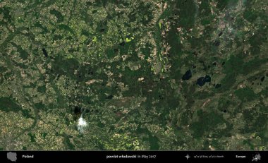 powiat wlodawski. Copernicus Sentinel 'in Mayıs 2017' de çekilmiş uydu görüntüsü üzerine Polonya 'nın idari bölgesi.