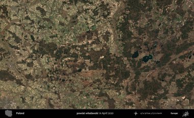 powiat wlodawski. Nisan 2020 'de Copernicus Sentinel karolarından oluşan bir uydu görüntüsü üzerine Polonya' nın idari bölgesi