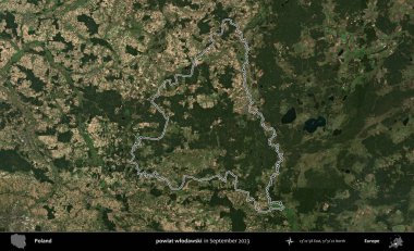 powiat wlodawski. Eylül 2023 'te çekilen Copernicus Sentinel karolarından oluşan bir uydu görüntüsü üzerine Polonya' nın idari bölgesinin ana hatlarını belirledik.