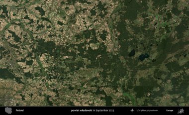 powiat wlodawski. Eylül 2023 'te Copernicus Sentinel karolarından oluşan uydu görüntüsü üzerine Polonya' nın idari bölgesi