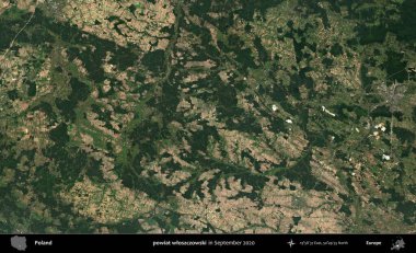 powiat wloszczowski. Eylül 2020 'de Copernicus Sentinel karolarından oluşan bir uydu görüntüsü üzerine Polonya' nın idari bölgesi