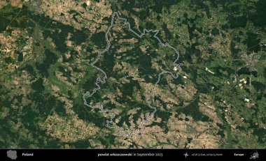 powiat wloszczowski. Eylül 2023 'te çekilen Copernicus Sentinel karolarından oluşan bir uydu görüntüsü üzerine Polonya' nın idari bölgesinin ana hatlarını belirledik.