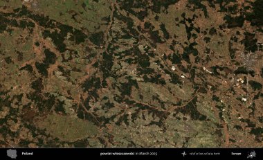 powiat wloszczowski. Copernicus Sentinel 'in Mart 2025' te çekilmiş uydu görüntüsü üzerine Polonya 'nın idari bölgesi