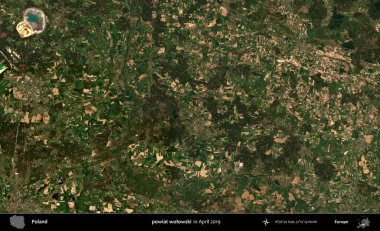 powiat wolowski. Nisan 2019 'da çekilen Kopernik Sentinel karolarından oluşan bir uydu görüntüsü üzerine Polonya' nın idari bölgesi