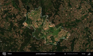 powiat wolsztynski. Polonya 'nın idari alanı, Ağustos 2018' de çekilen Kopernik Nöbetçi karolarından oluşan koyu renkli bir uydu görüntüsü üzerine vurgulandı ve özetlendi