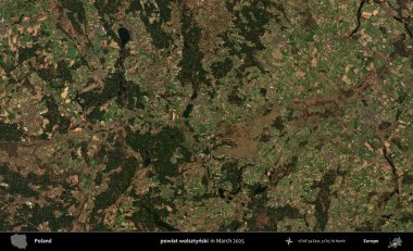 powiat wolsztynski. Copernicus Sentinel 'in Mart 2025' te çekilmiş uydu görüntüsü üzerine Polonya 'nın idari bölgesi