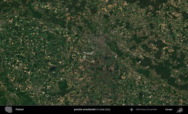powiat wroclawski. Copernicus Sentinel 'in Haziran 2023' te çekilmiş uydu görüntüsü üzerine Polonya 'nın idari bölgesi.