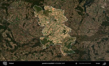 powiat wrzesinski. Polonya 'nın idari alanı, Ekim 2018' de çekilen Kopernik Nöbetçi karolarından oluşan koyu renkli bir uydu görüntüsü üzerine vurgulandı ve özetlendi