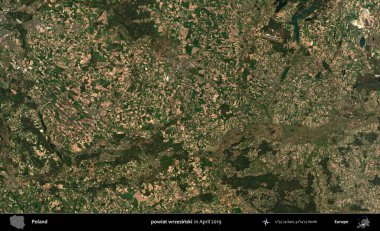 powiat wrzesinski. Nisan 2019 'da çekilen Kopernik Sentinel karolarından oluşan bir uydu görüntüsü üzerine Polonya' nın idari bölgesi