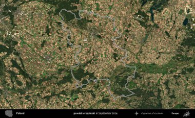 powiat wrzesinski. Eylül 2024 'te çekilen Kopernik Nöbetçi karolarından oluşan bir uydu görüntüsünde Polonya' nın idari bölgesinin ana hatları belirlendi