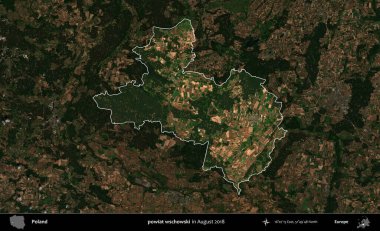 powiat wschowski. Polonya 'nın idari alanı, Ağustos 2018' de çekilen Kopernik Nöbetçi karolarından oluşan koyu renkli bir uydu görüntüsü üzerine vurgulandı ve özetlendi
