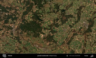 powiat wschowski. Copernicus Sentinel 'in Mart 2025' te çekilmiş uydu görüntüsü üzerine Polonya 'nın idari bölgesi