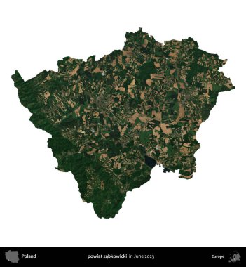 powiat zabkowicki. Polonya idari bölgesi, Haziran 2023 'te çekilen Kopernik Nöbetçi karolarından oluşan bir uydu görüntüsü üzerinde beyaza izole edildi.