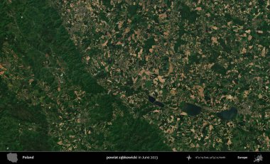 powiat zabkowicki. Copernicus Sentinel 'in Haziran 2023' te çekilmiş uydu görüntüsü üzerine Polonya 'nın idari bölgesi.
