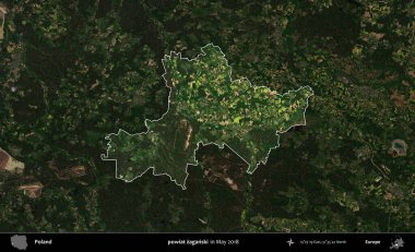 powiat zaganski. Polonya 'nın idari alanı, Mayıs 2018' de çekilen Kopernik Nöbetçi karolarından oluşan koyu renkli bir uydu görüntüsüyle vurgulandı ve özetlendi