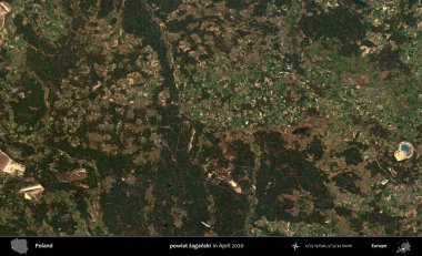 powiat zaganski. Nisan 2020 'de Copernicus Sentinel karolarından oluşan bir uydu görüntüsü üzerine Polonya' nın idari bölgesi