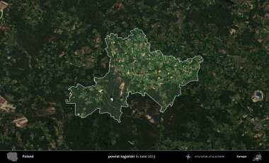 powiat zaganski. Polonya 'nın idari alanı, Haziran 2023' te çekilen Kopernik Nöbetçi karolarından oluşan koyu renkli bir uydu görüntüsü üzerine vurgulandı ve özetlendi.