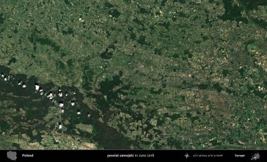 powiat zamojski. Copernicus Sentinel 'in Haziran 2018' de çekilmiş uydu görüntüsü üzerine Polonya 'nın idari bölgesi