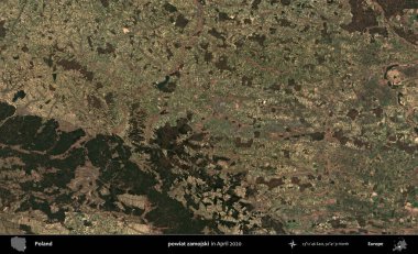 powiat zamojski. Nisan 2020 'de Copernicus Sentinel karolarından oluşan bir uydu görüntüsü üzerine Polonya' nın idari bölgesi