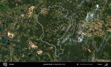 powiat zarski. Eylül 2023 'te çekilen Copernicus Sentinel karolarından oluşan bir uydu görüntüsü üzerine Polonya' nın idari bölgesinin ana hatlarını belirledik.