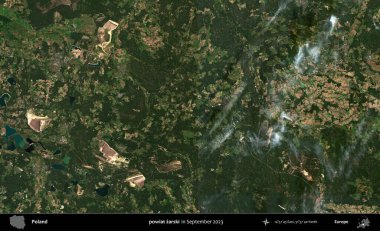 powiat zarski. Eylül 2023 'te Copernicus Sentinel karolarından oluşan uydu görüntüsü üzerine Polonya' nın idari bölgesi