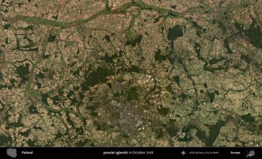 powiat zgierski. Polonya 'nın idari bölgesi, Ekim 2018' de çekilen Kopernik Sentinel karolarından oluşan bir uydu görüntüsü üzerine kurulmuştur.