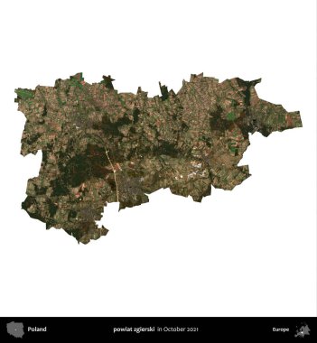 powiat zgierski. Polonya idari bölgesi, Ekim 2021 'de çekilen Kopernik Nöbetçi karolarından oluşan bir uydu görüntüsü üzerinde beyaza izole edildi.