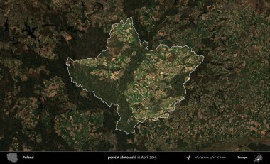 powiat zlotowski. Polonya 'nın idari alanı, Nisan 2019' da çekilen Kopernik Nöbetçi karolarından oluşan koyu renkli bir uydu görüntüsü üzerine vurgulandı ve özetlendi.