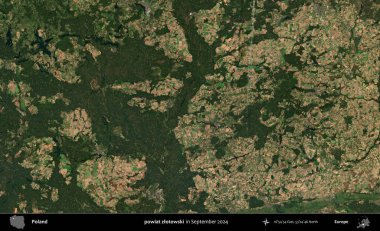 powiat zlotowski. Eylül 2024 'te çekilen Kopernik Sentinel karolarından oluşan uydu görüntüsü üzerine Polonya' nın idari bölgesi
