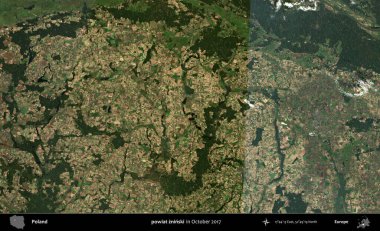 powiat zninski. Polonya 'nın idari bölgesi, Ekim 2017' de çekilen Kopernik Sentinel karolarından oluşan bir uydu görüntüsü üzerine kurulmuştur.