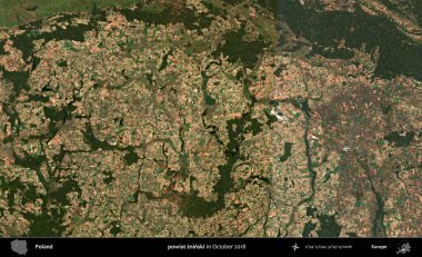 powiat zninski. Polonya 'nın idari bölgesi, Ekim 2018' de çekilen Kopernik Sentinel karolarından oluşan bir uydu görüntüsü üzerine kurulmuştur.