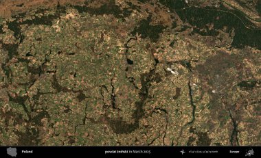 powiat zninski. Copernicus Sentinel 'in Mart 2025' te çekilmiş uydu görüntüsü üzerine Polonya 'nın idari bölgesi