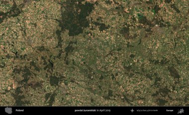 powiat zurominski. Nisan 2019 'da çekilen Kopernik Sentinel karolarından oluşan bir uydu görüntüsü üzerine Polonya' nın idari bölgesi