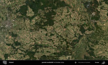 powiat zwolenski. Polonya 'nın idari bölgesi, Kopernik Sentinel' in Ekim 2024 'te çekilmiş uydu görüntüsü üzerine kurulmuştur.