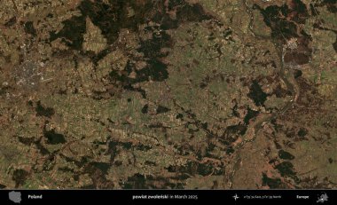 powiat zwolenski. Copernicus Sentinel 'in Mart 2025' te çekilmiş uydu görüntüsü üzerine Polonya 'nın idari bölgesi